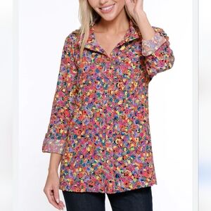 John Mark Shirt Womens Small PS Eyelet Embroidered Artsy Button Up Wire Collar‎